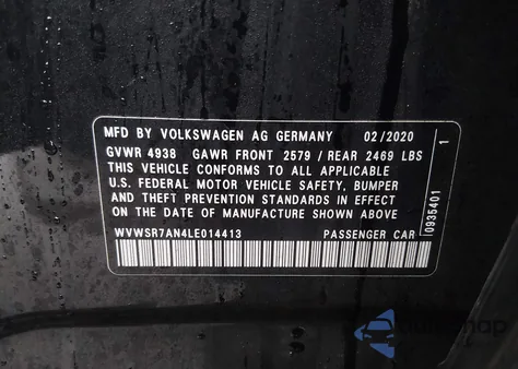 2020 Volkswagen Arteon 2.0T Sel R-Line z USA, uszkodzony, nr VIN WVWSR7AN4LE014413